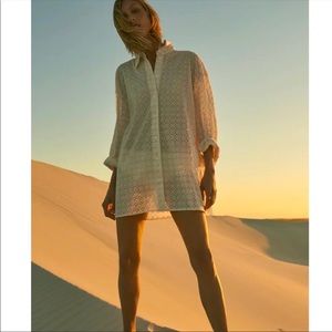 Zara Cream Openwork Embroidered oversized Top